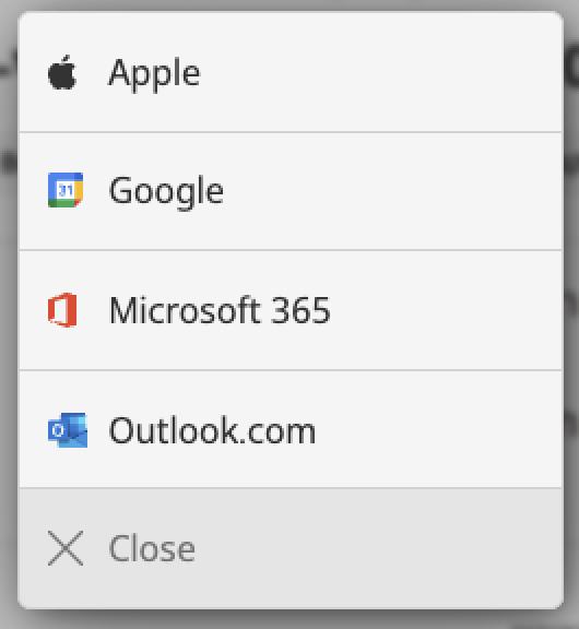 Go Out (Eventribe) add-to-calendar menu — Apple, Google, Microsoft 365, and Outlook.com